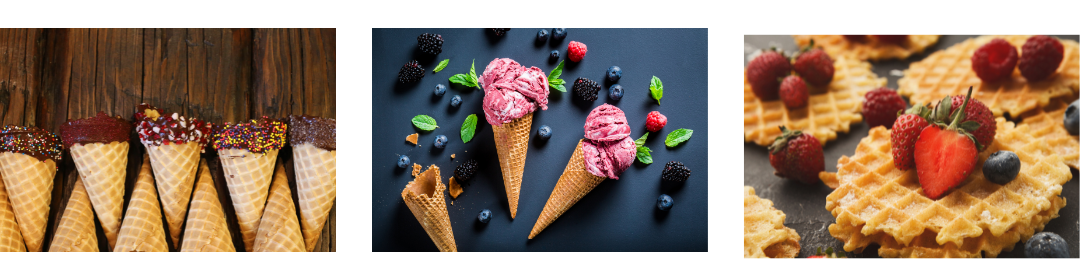 Eiswaffeln mit Eis und Beeren