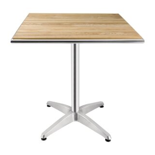Bolero Tisch quadratisch aus Eschenholz mit 1 Aluminiumbein 700x700x720mm