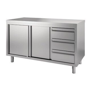 Gastro M Arbeitsschrank 1400x700x880mm mit 3 Schubladen und 2 Schiebetüren