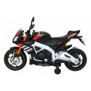 Aprilia Tuono V4 Batteriebetriebenes Motorrad für Kinder Schwarz + MP3-Panel + Stützräder + Freistart