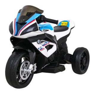 Batteriebetriebenes BMW HP4 Motorrad für Kinder, Weiß + 3 Räder + LED + MP3-USB + Öko-Leder
