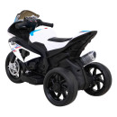 Batteriebetriebenes BMW HP4 Motorrad für Kinder, Weiß + 3 Räder + LED + MP3-USB + Öko-Leder