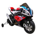 BMW HP4 batteriebetriebenes Motorrad für Kinder, Rot + Hilfsräder + Free Start + EVA + MP3-LED