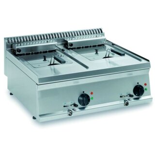Edelstahl Doppelfritteuse 16 Liter - 2 Becken, 400V, Ablasshahn