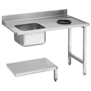 KBS Zulauftisch Becken links mit Abfallloch Grundboden 1200x715x850 mm