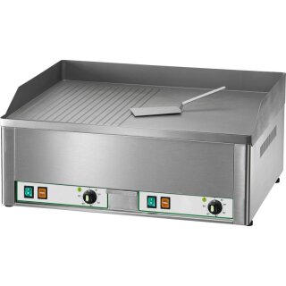KBS Elektro Grillplatte 6Kw 2 Heizzonen 1/2 Glatt + 1/2 Gerillt 665x570x300 mm