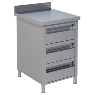 KBS Schubladenschrank 3 Schubladen 500x700x850 mm mit Aufkantung Edelstahl