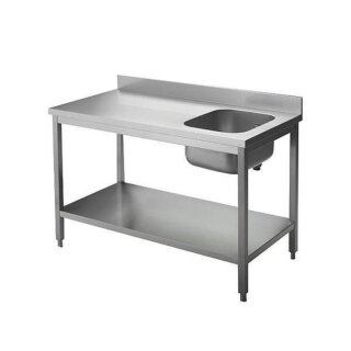 KBS Spültisch 1200x700x850 mm mit Aufkantung Becken rechts  mit Grundboden