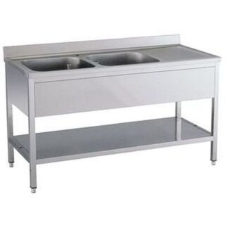 KBS Spültisch 1600x600x850 mm mit Aufkantung 2 Becken links mit Grundboden