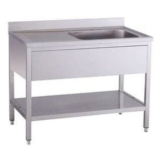KBS Spültisch 1400x700x850 mm mit Aufkantung 1 Becken rechts  mit Grundboden