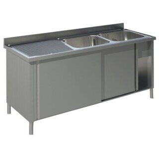 KBS Spülschrank 2000x700x850 mm mit 2 Becken rechts mit Schiebetüren