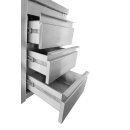 Arbeitsschrank mit Schiebetüren und Schubladenblock rechts, mit Aufkantung, 1600 x 700 mm