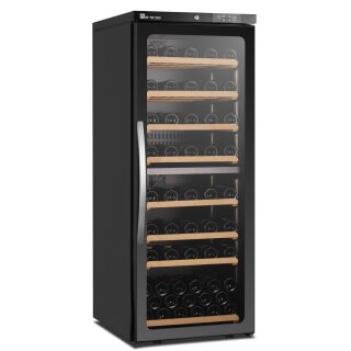 Gastro Weinkühlschrank mit 2 Zonen und 1 Glastür für 127 Flaschen schwarz