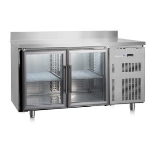 Marecos Softline Edelstahl Kühltisch 600mm tief mit 2 Glastüren und Aufkantung