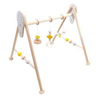 Hess Holz Babyspielgerät Ente, Nature Gelb Spielbogen Aktivbogen Trapez - Made In Germany