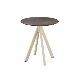 Infinity - Terrassentisch sandfarbenes Gestell + Riverwashed Holz HPL-Platte Ø70 cm 1 Stück