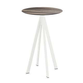 Infinity - Bartisch weißes Gestell + Tropenholz HPL-Platte Ø70 cm 1 Stück