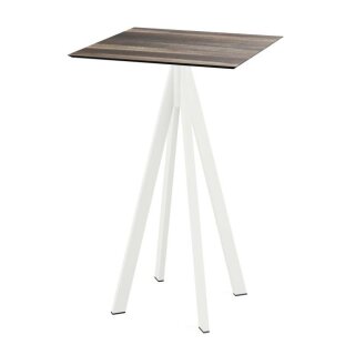 Infinity - Bartisch weißes Gestell + Tropenholz HPL-Platte 70x70 cm 1 Stück