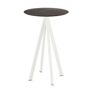 Infinity - Bartisch weißes Gestell + Riverwashed Holz HPL-Platte Ø70 cm 1 Stück