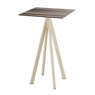 Infinity - Bartisch sandfarbenes Gestell + Tropenholz HPL-Platte 70x70 cm 1 Stück