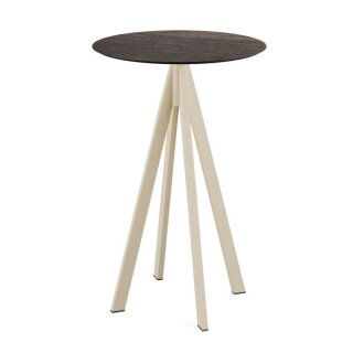 Infinity - Bartisch sandfarbenes Gestell + Riverwashed Holz HPL-Platte Ø70 cm 1 Stück