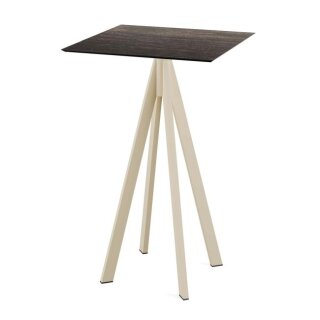 Infinity - Bartisch sandfarbenes Gestell + Riverwashed Holz HPL-Platte 70x70 cm 1 Stück
