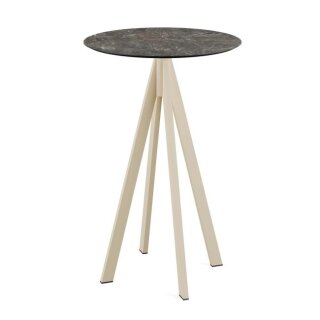 Infinity - Bartisch sandfarbenes Gestell + Galaxy-Marmor HPL-Platte Ø70 cm 1 Stück