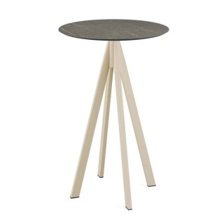 Infinity - Bartisch sandfarbenes Gestell + Midnight-Marmor HPL-Platte Ø70 cm 1 Stück