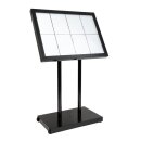 Menükartenhalter mit weissen LEDs aus schwarzem Stahl Securit 8xA4 mit Pfosten und Sockel.