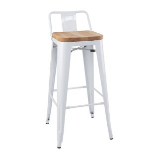 Bolero Bistro-Hocker mit Rückenlehne und Sitzpolster aus Holz, Weiß, (4 Stück)