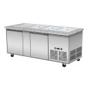 SNACK-Line, Kalte Theke, 4x GN1/1, Granit rosa-grau, 153x82x85.5 Klarglas schwarzer Rand, ohne Zwischenablage H=396mm