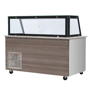 SNACK-Line, Kalte Theke, 5x GN1/1, Granit rosa-grau, 188x82x85.5 Glasaufbau Klarglas schwarzer Rand, ohne Zwischenablage H=396mm