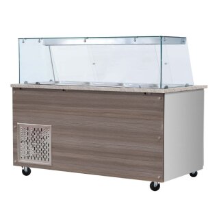 SNACK-Line, Kalte Theke, 6x GN1/1, Granit rosa-grau, 223x82x85.5 Glasaufbau Klarglas  mit Zwischenablage, H=496mm
