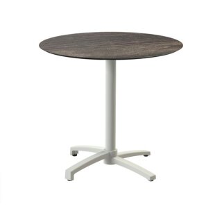 X Cross - Terrassentisch sandfarbenes Gestell + Riverwashed Holz HPL-Platte Ø70 cm 1 Stück