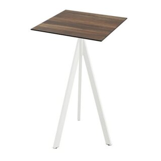 Infinity Tripod - Bartisch weißes Gestell + Tropenholz HPL-Platte 70x70 cm 1 Stück