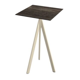 Infinity Tripod - Bartisch sandfarbenes Gestell + Riverwashed Holz HPL-Platte 70x70 cm 1 Stück
