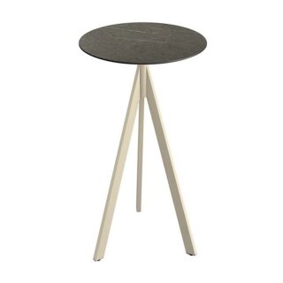 Infinity Tripod - Bartisch sandfarbenes Gestell + Midnight-Marmor HPL-Platte Ø70 cm 1 Stück