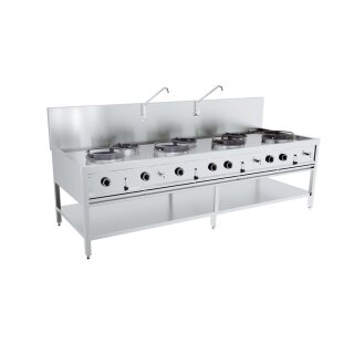 Combisteel Gas-Woktisch mit 7 Brenner und Grundboden 2500x900x750mm