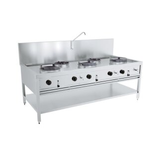 Combisteel Gas Woktisch mit 5 Brenner und Grundboden 2000x900x750mm