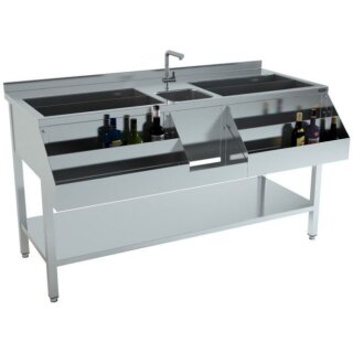Gastro Cocktailbar-Station mit 1 Spülbecken aus Edelstahl 1600 x 740 x 900 mm