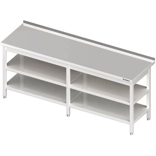 Arbeitstisch mit Grund- und Zwischenboden, 2200x700x850 mm, mit Aufkantung, verschweißt