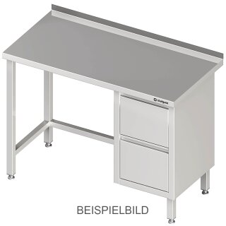 Arbeitstisch ohne Grundboden, 1800x600x850 mm, mit 2er Schubladenblock links, mit Aufkantung, verschweißt