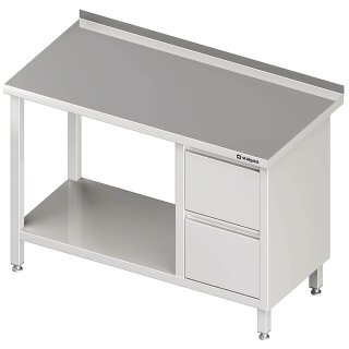 Arbeitstisch mit Grundboden, 1600x700x850 mm, mit 2er Schubladenblock rechts, mit Aufkantung, verschweißt