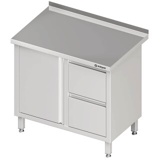 Arbeitsschrank mit Flügeltür, 900x600x850 mm, mit 2er Schubladenblock rechts, mit Aufkantung, verschweißt