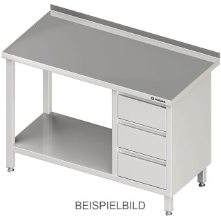 Arbeitstisch mit Grundboden, 1500x600x850 mm, mit 3er Schubladenblock links, mit Aufkantung, verschweißt