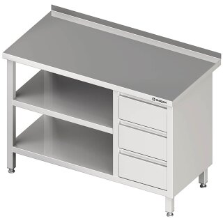 Arbeitstisch mit Grund- und Zwischenboden, 1600x700x850 mm, mit 3er Schubladenblock rechts, mit Aufkantung, verschweißt