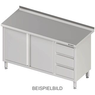 Arbeitsschrank mit Flügeltüren, 1700x600x850 mm, mit 3er Schubladenblock links, mit Aufkantung, verschweißt
