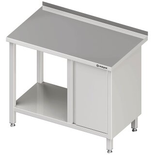 Arbeitstisch mit Grundboden, 1800x600x850 mm, mit Flügeltürschrank rechts, mit Aufkantung, verschweißt
