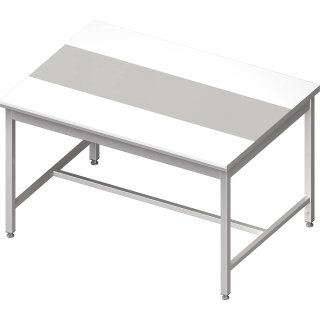 Zentralarbeitstisch mit mittiger Strebe, 1300x1400x850 mm, zwei bündig eingelassene PE-Schneidplatten, ohne Aufkantung, verschweißt