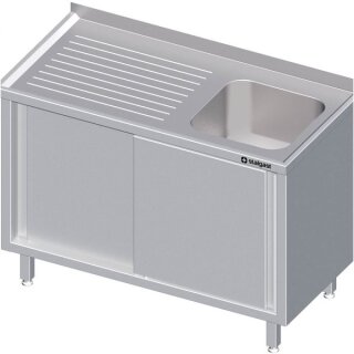 Spülschrank mit Schiebetüren, 1600x600x850 mm, mit einem Becken rechts, mit Aufkantung, verschweißt